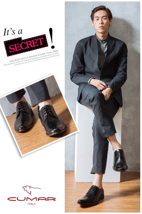 CUMAR 俐落有型 簡約風格真皮紳士鞋-黑色