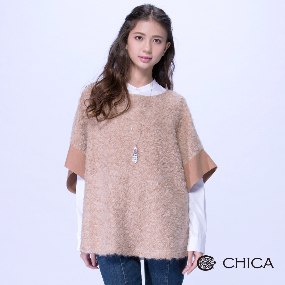 CHICA 甜美俏皮柔軟羊毛寬版罩衫(2色)