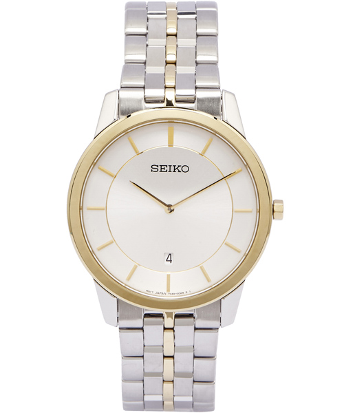 SEIKO 低調奢華藍寶石鏡面手錶(SKP382P1)-銀面x金色/44mm