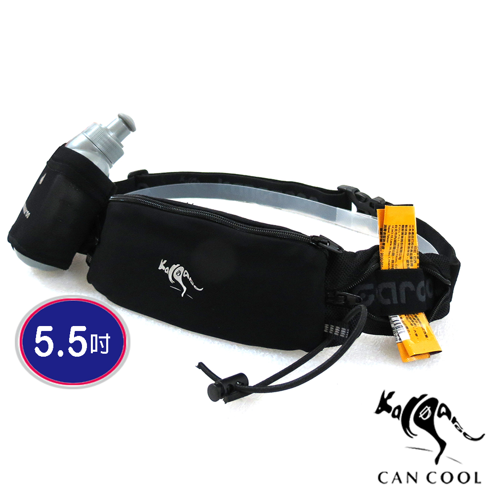 KANGAROO敢酷 (收納型)單水壺+3補給 腰袋(黑)+束繩K150209001