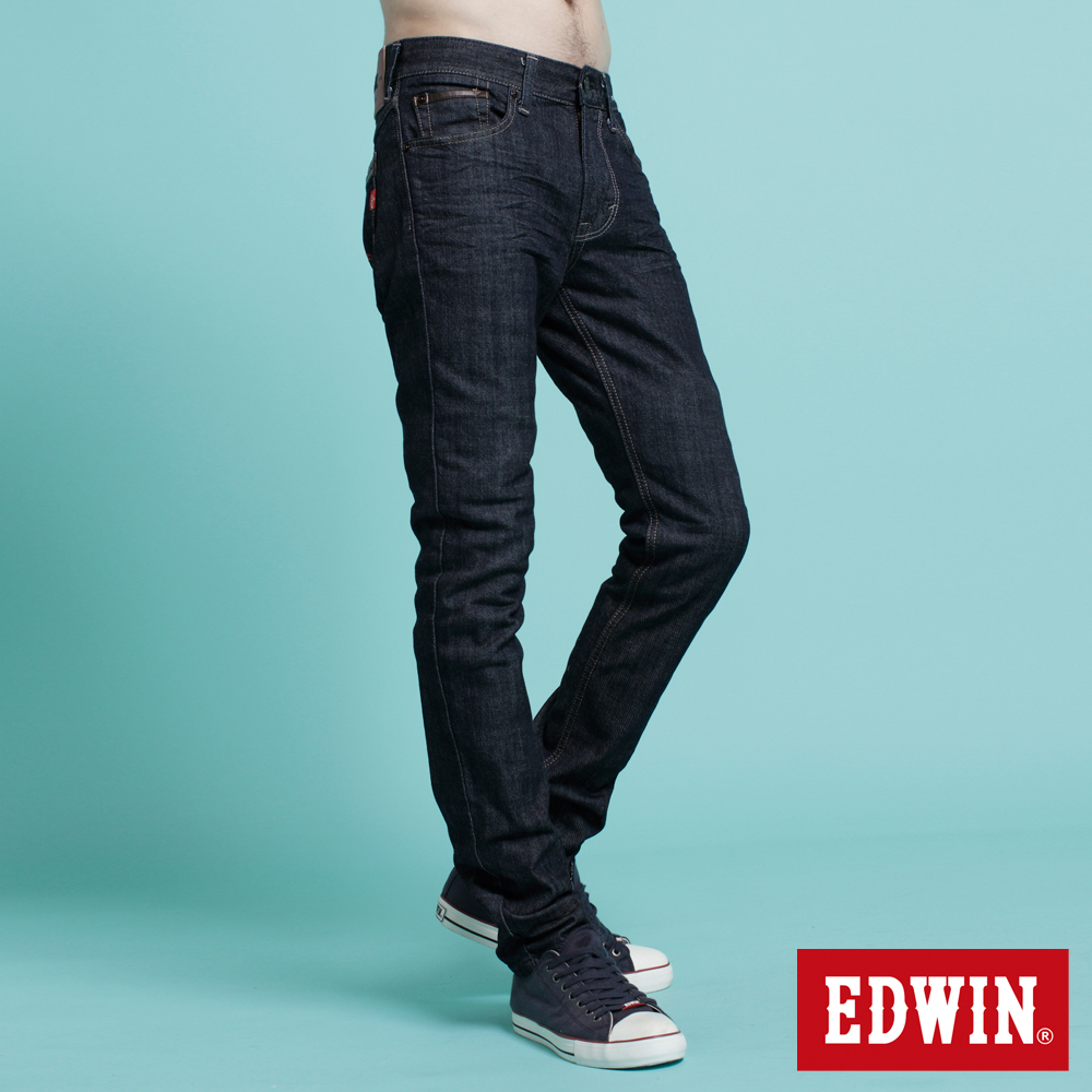 【EDWIN】大尺碼 EDGE雙口袋窄直筒褲-男款(原藍色)