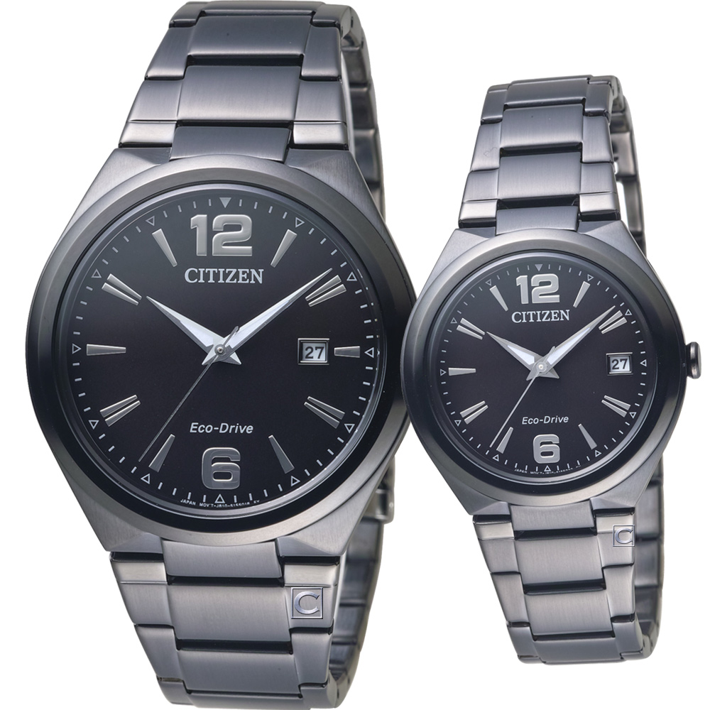 CITIZEN 相遇時尚對錶(AW1375-58E+FE6025-52E)IP黑