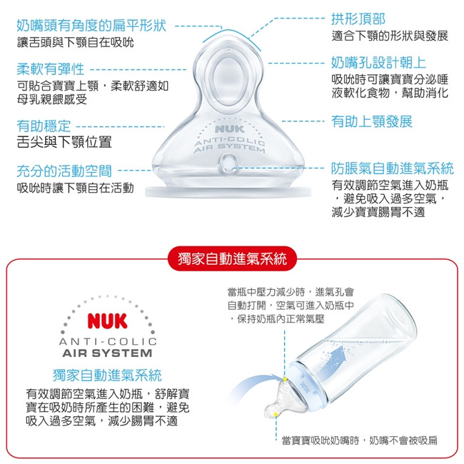 NUK寬口徑PP奶瓶150ml-附1號中圓洞矽膠奶嘴0m+(顏色隨機出貨)