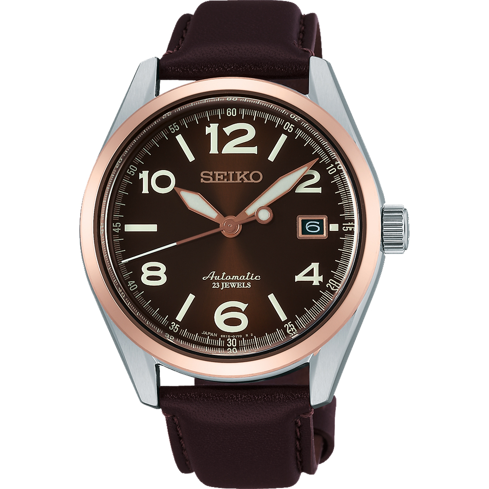 SEIKO 6R15精工23石紳士機械腕錶(SARG012J)-咖啡x玫瑰金/40mm