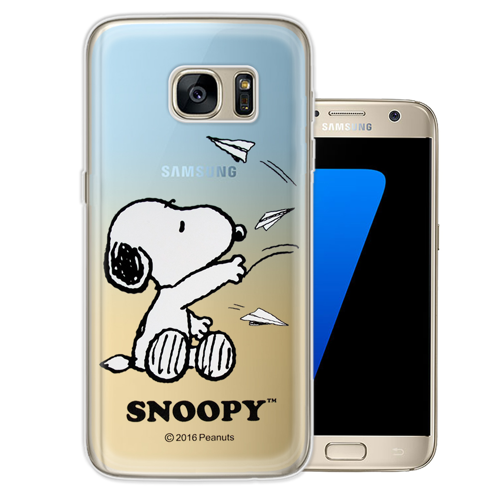 史努比 / SNOOPY Samsung Galaxy S7 漸層彩繪軟式手機殼(紙飛機)