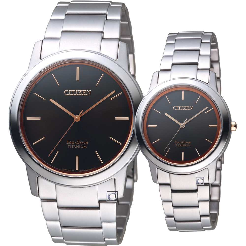 CITIZEN  鈦 深情綻放光動能對錶(AW2024-81E FE7024-84E)黑