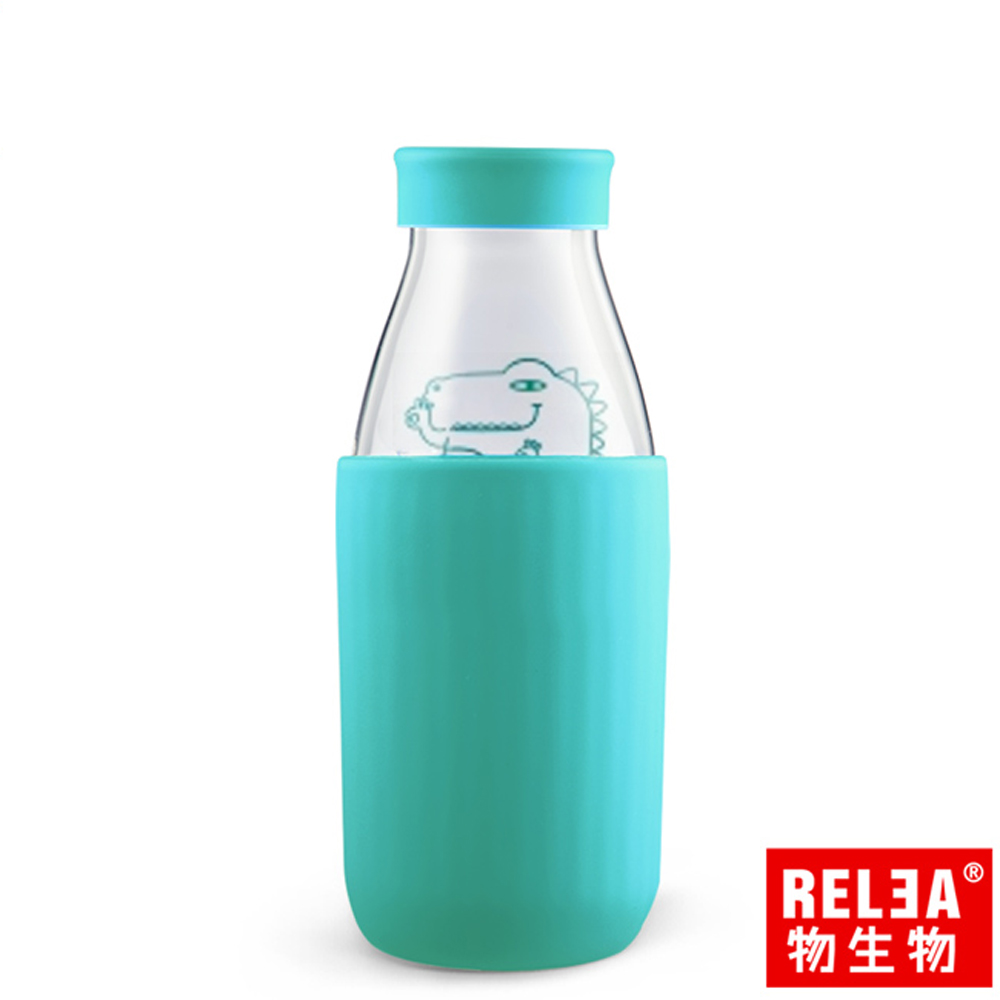 RELEA 物生物 耐熱玻璃帶蓋牛奶杯400ml(薄荷綠)