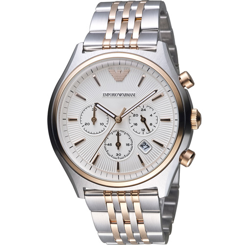 EMPORIO ARMANI Classic 復刻風時尚計時腕錶-雙色/43mm