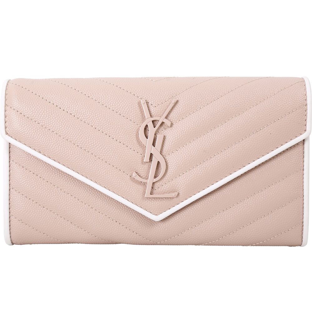 YSL Saint Laurent MONOGRAM 絎縫荔紋牛釦式信封長夾(玫瑰粉)