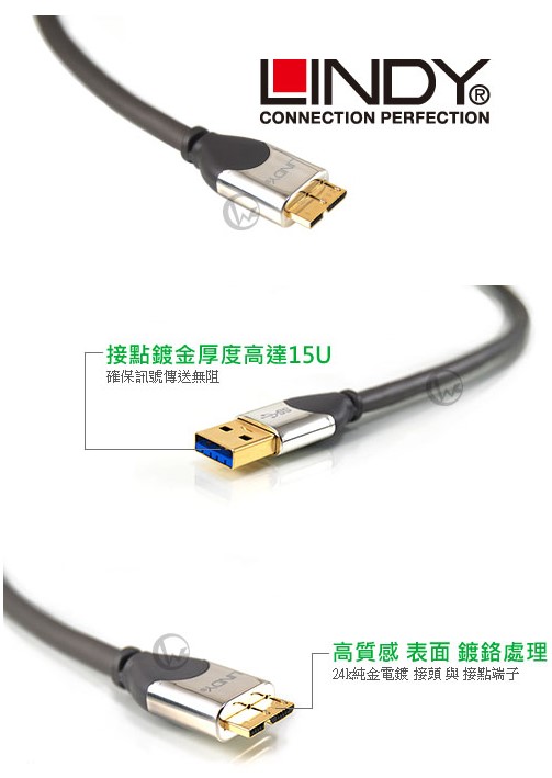 LINDY 林帝 USB3.0 A公 to Micro B 傳輸線 3m (41620)