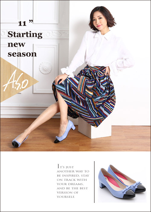 A.S.O 職場女力 鏡面真皮拼接復古粗跟中跟鞋 淺紫