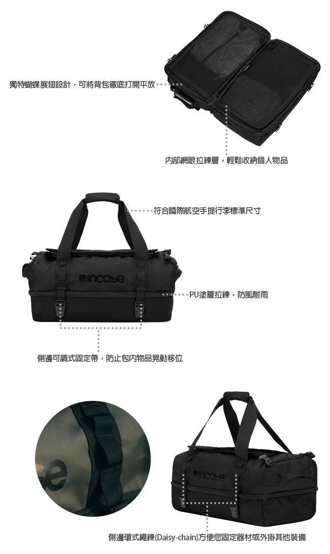 INCASE TRACTO Split Duffel 40L 後背/手提兩用旅行包 (黑)