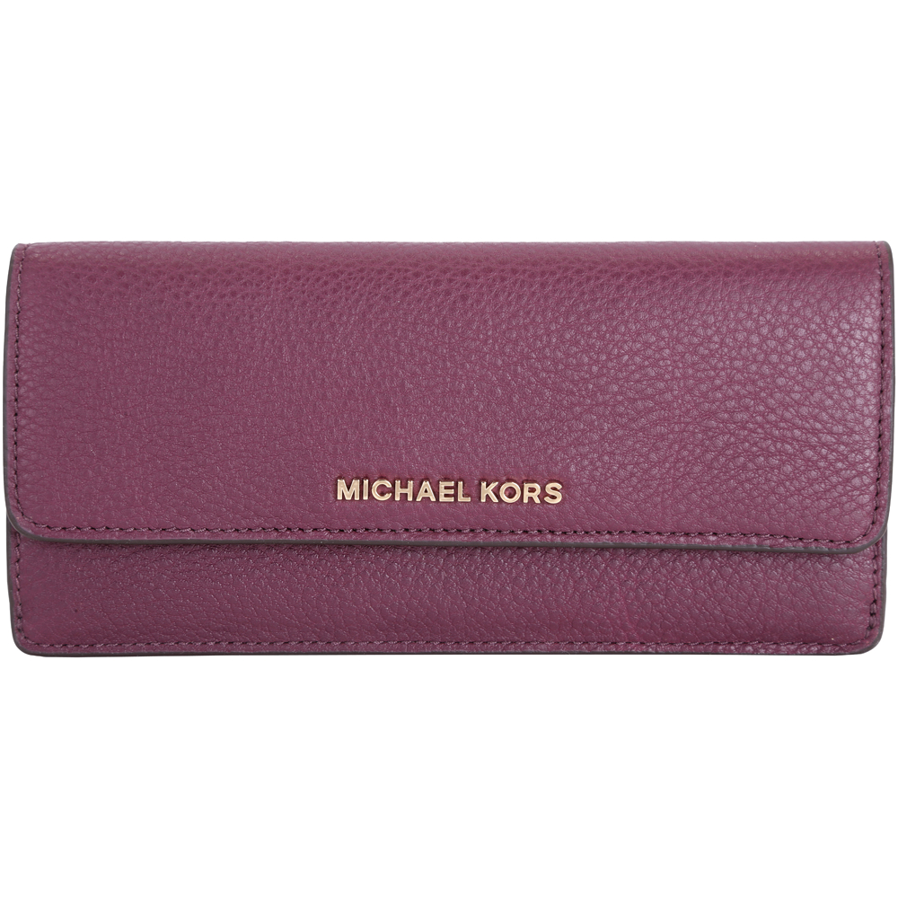 Michael Kors Jet Set Travel 金字荔紋皮革釦式扁長夾(紫紅色)