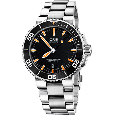 Oris Aquis 時間之海300米潛水機械腕錶-黑/43mm