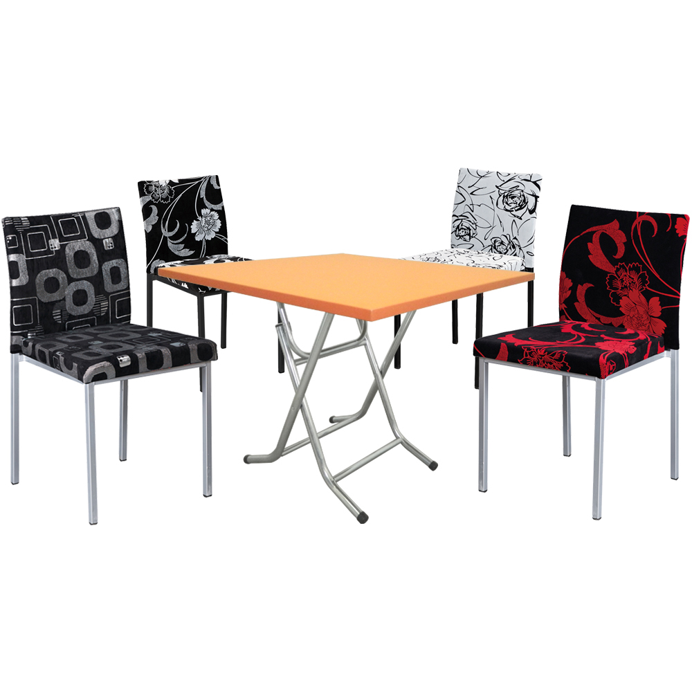 時尚屋 橙色折合餐桌伯爵椅1桌4椅可選色DF904