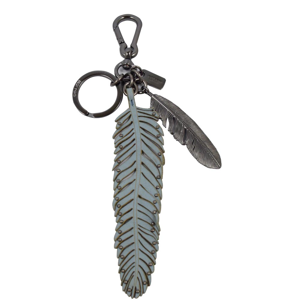 COACH  經典LOGO棕櫚葉吊飾扣環雙釦鑰匙圈.藍
