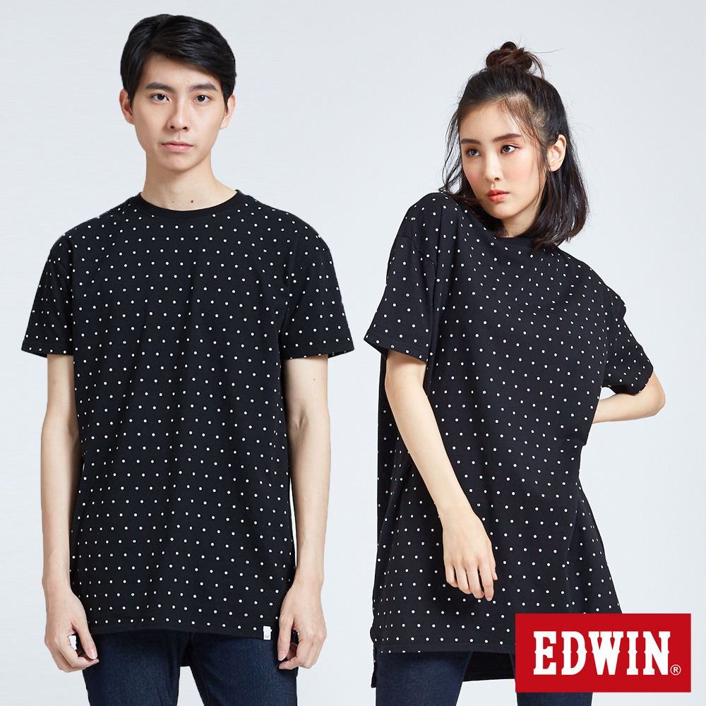 EDWIN 61點點長版LOGO短袖T恤-中性-黑色