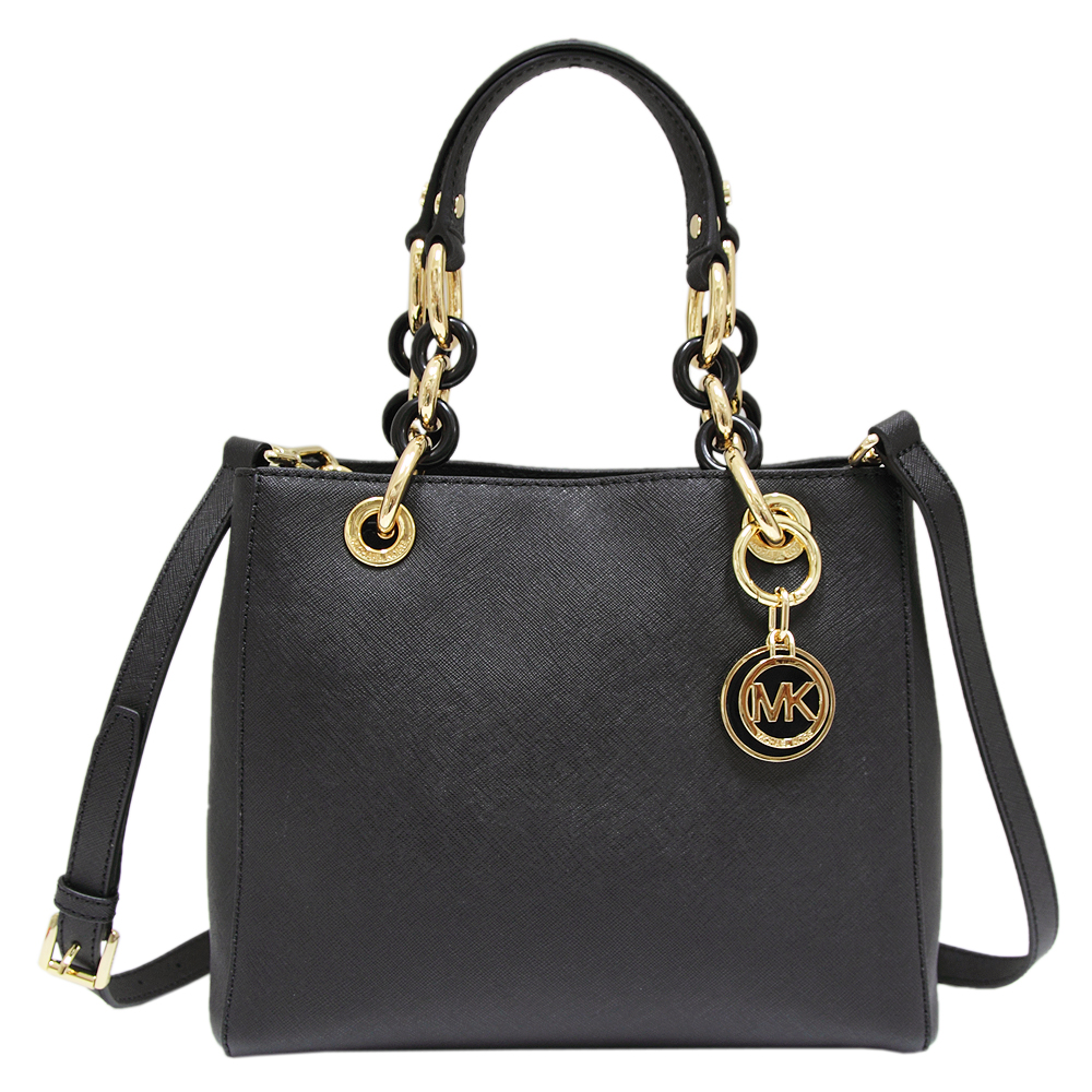 MICHAEL KORS CYNTHIA 鍊帶提把防刮牛皮手提/斜背包-黑色(小)