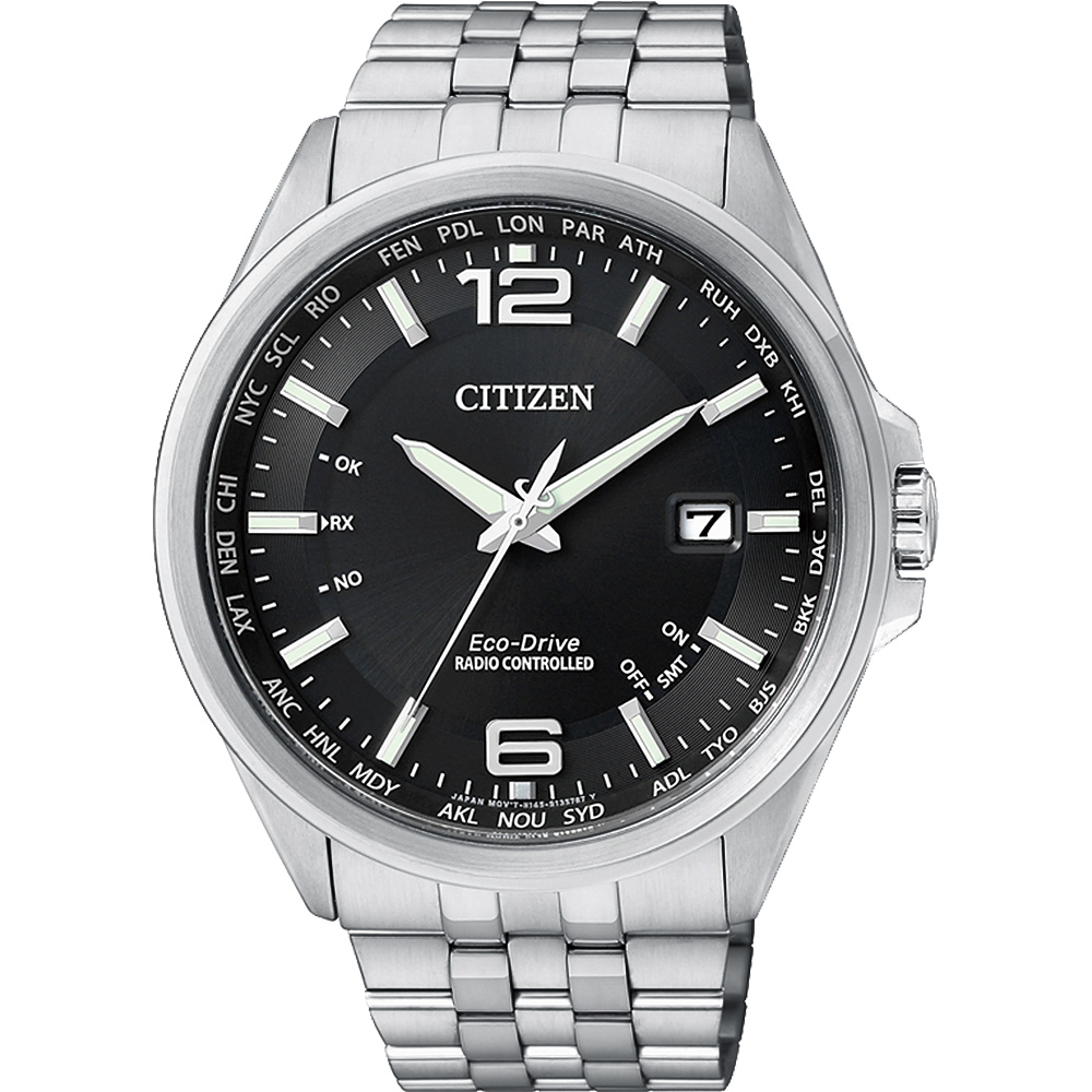 CITIZEN Eco-Drive光動能萬年曆電波錶(CB0011-77E)-黑/43mm