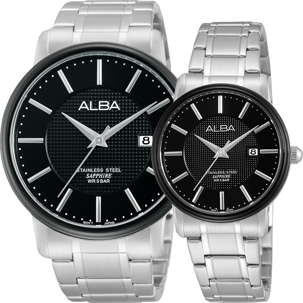 ALBA PRESTIGE 爵士時尚對錶-黑x銀/44+30mm