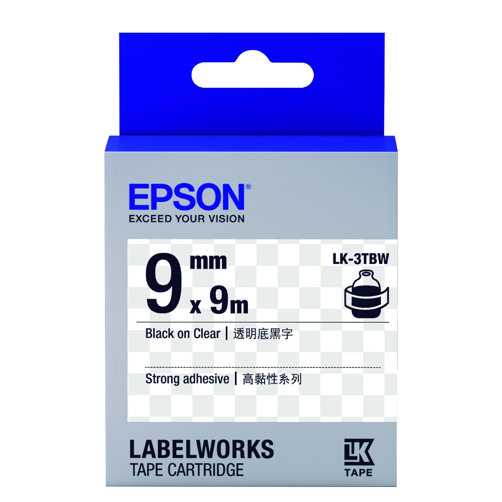 EPSON C53S653411 LK-3TBW高黏性透明底黑字標籤帶(寬度9mm)