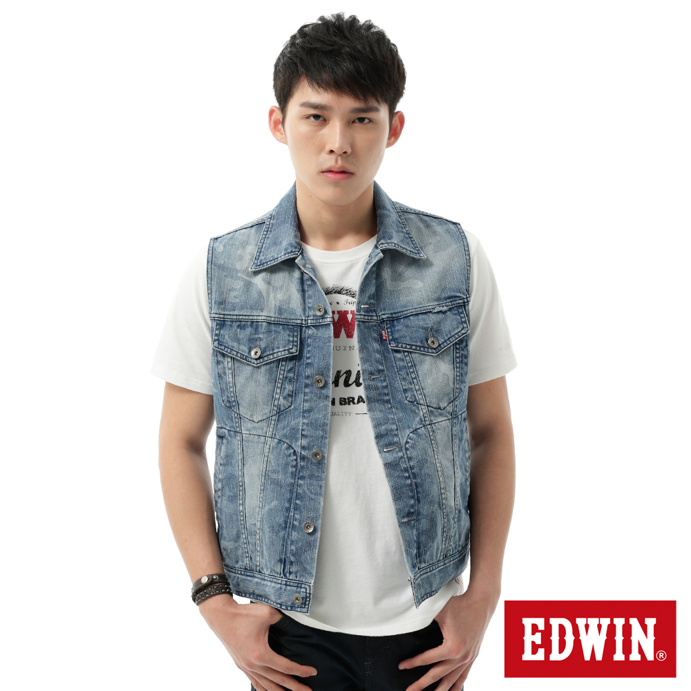 EDWIN 迷彩牛仔背心-男-石洗藍