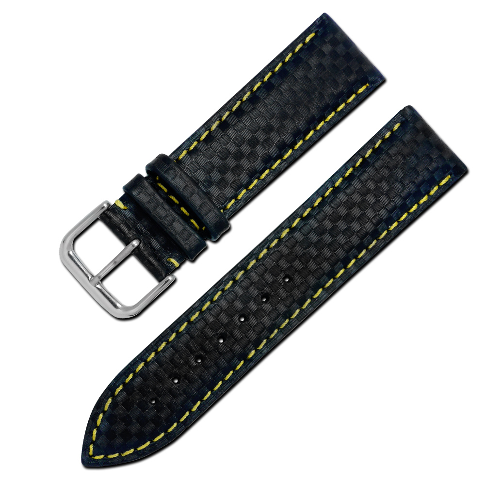Watchband / 時尚指標仿碳纖維雙材質錶帶-黑黃色