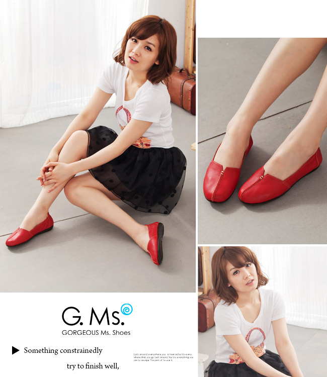 G.Ms. MIT系列-車縫簡約造型真皮娃娃便鞋- 俏皮紅