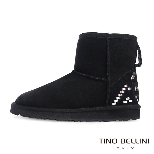 Tino Bellini 雪地精靈圖騰真皮短筒雪靴_黑