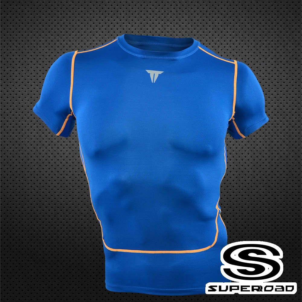 SUPEROAD SPORTS Full-Power 壓縮短袖運動緊身衣 淺藍色