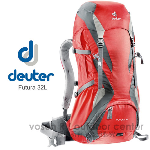 【德國 Deuter】 Futura 32 32L+4L 網架健行登山背包_紅/灰