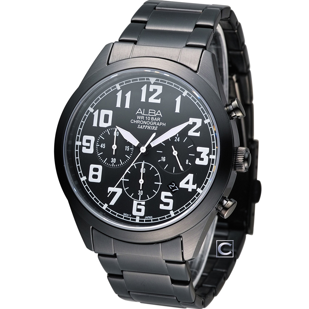 ALBA 雅柏 玩樂撞色計時腕錶(AT3591X1)-黑x白時刻/44mm