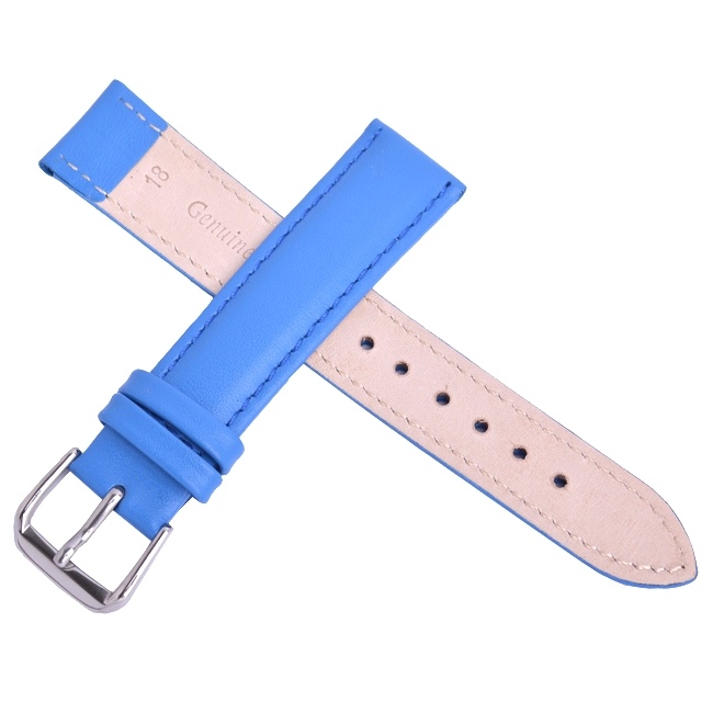 進口高級牛皮素面壓紋通用型錶帶-藍色