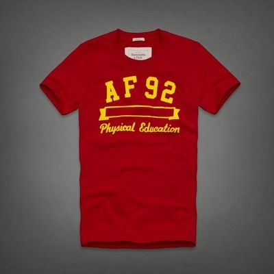 【A&F】男裝 現貨 絨布字母短T恤(紅)
