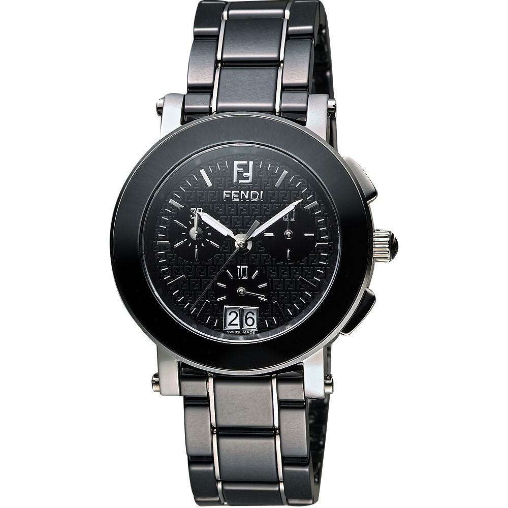 FENDI 陶瓷經典大視窗計時腕錶-黑/38mm