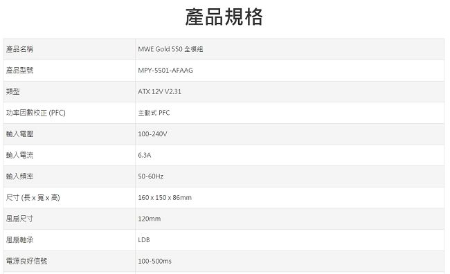 Cooler Master MWE 全模組化 80Plus金牌 550W 電源供應