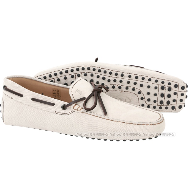 TOD’S Gommino Driving 麂皮燈芯絨綁帶豆豆休閒鞋(男/淺灰色)