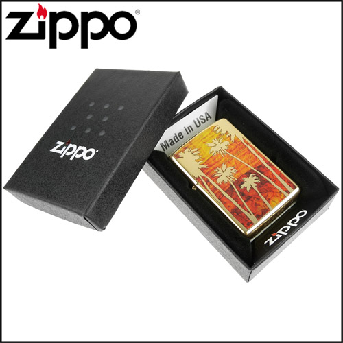 ZIPPO 美系~Palm Tree Sunset-日落棕櫚樹圖案設計打火機