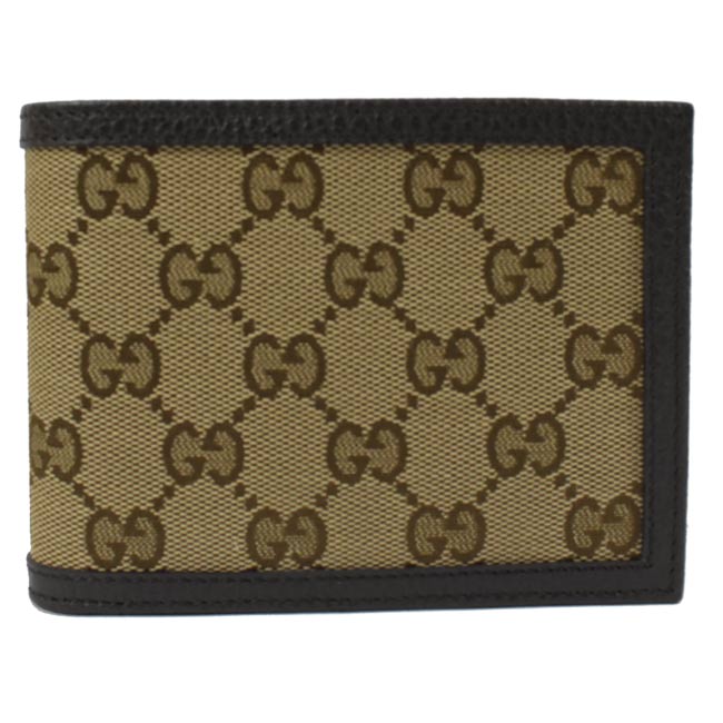 GUCCI GG LOGO織布多卡式對開短夾(咖)