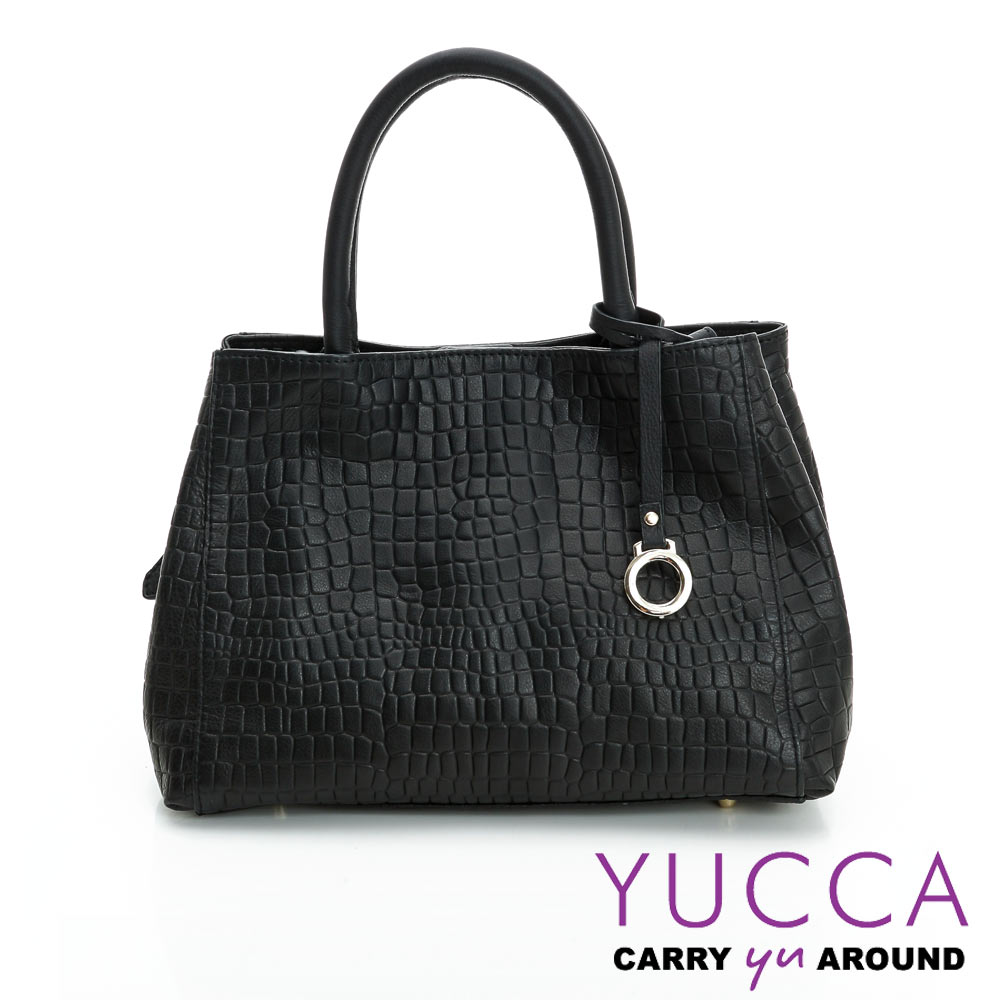 YUCCA -熱銷鱷魚紋牛皮氣質甜美手提包-黑色 D0103001C76