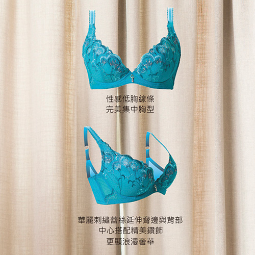 思薇爾 羽戀之迷Ⅱ系列B-F罩蕾絲刺繡包覆內衣(搪瓷藍)