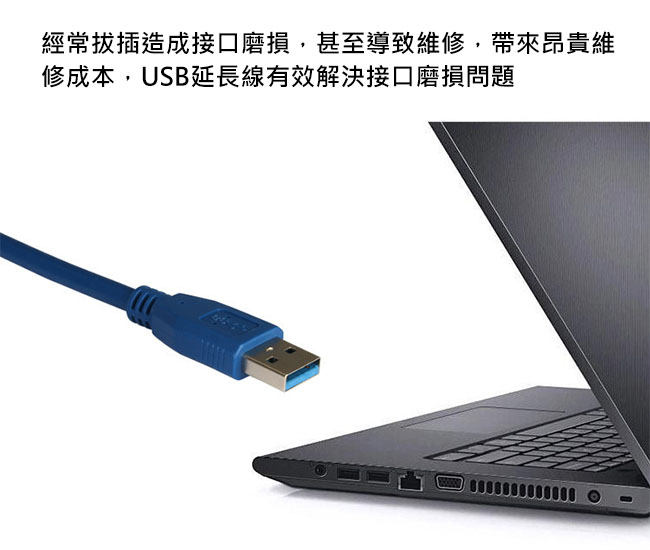 MAX+ 5M USB3.0公對母延長傳輸線 (藍)