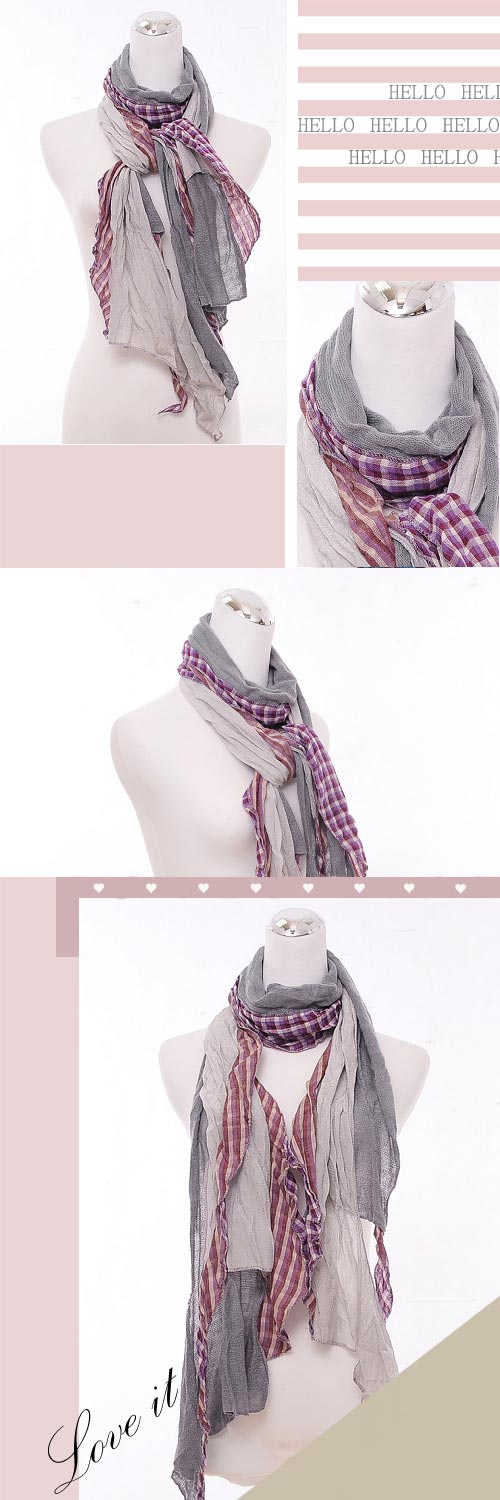 Aimee Toff 韓版流線多層感格紋特色圍巾(灰紫)