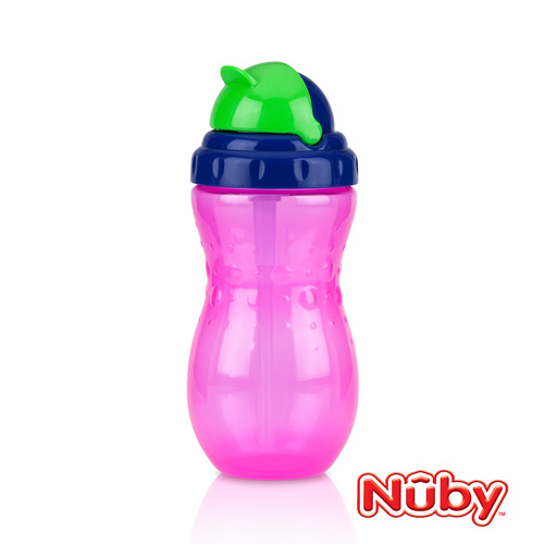 Nuby 流線型吸管杯(細吸管)420ml-紫粉紅(18m+)