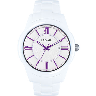LOVME 羅馬戀人陶瓷時尚腕錶-白x紫刻度/44mm