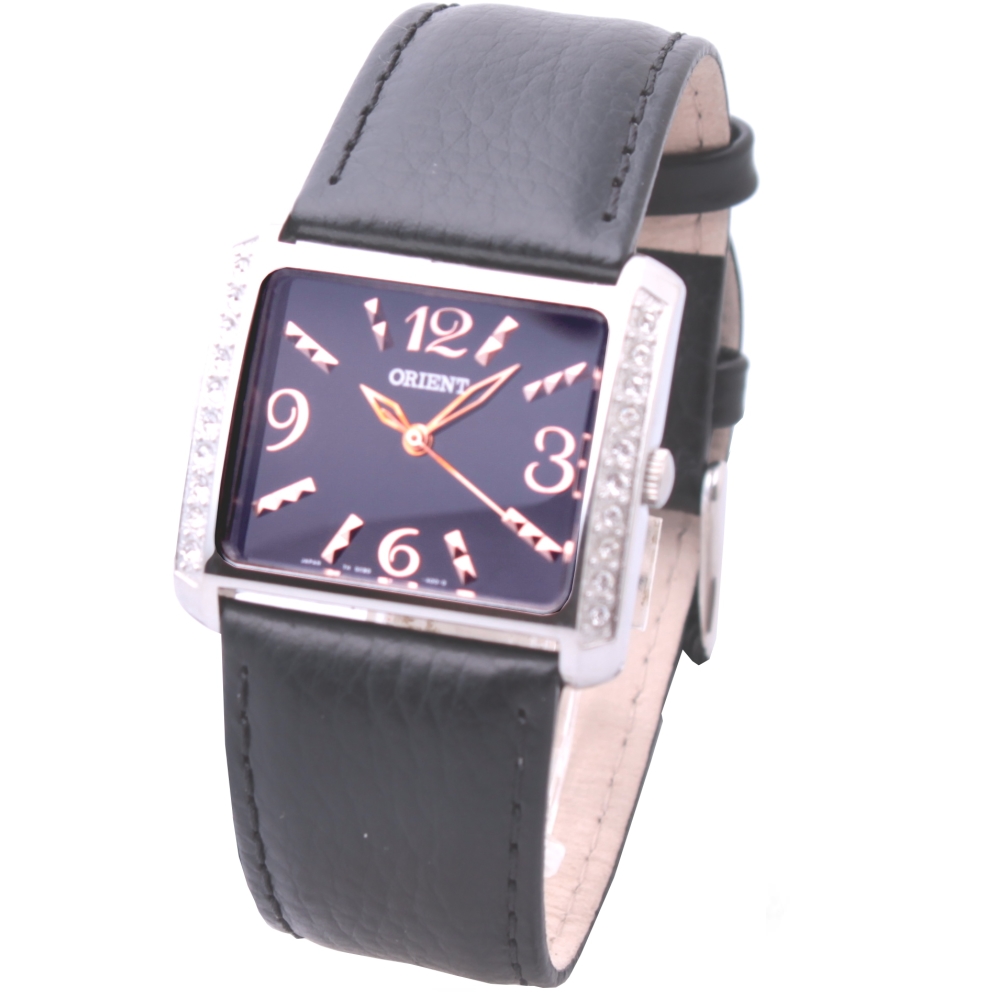 ORIENT 東方 璀璨閃亮錶框鑲晶鑽方形女腕錶-黑/31mm