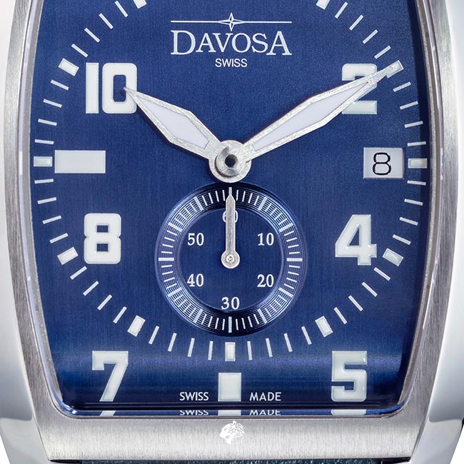 DAVOSA Evo 1908 復刻獨立酒桶小秒針手錶-藍x/藍色皮帶/36mm
