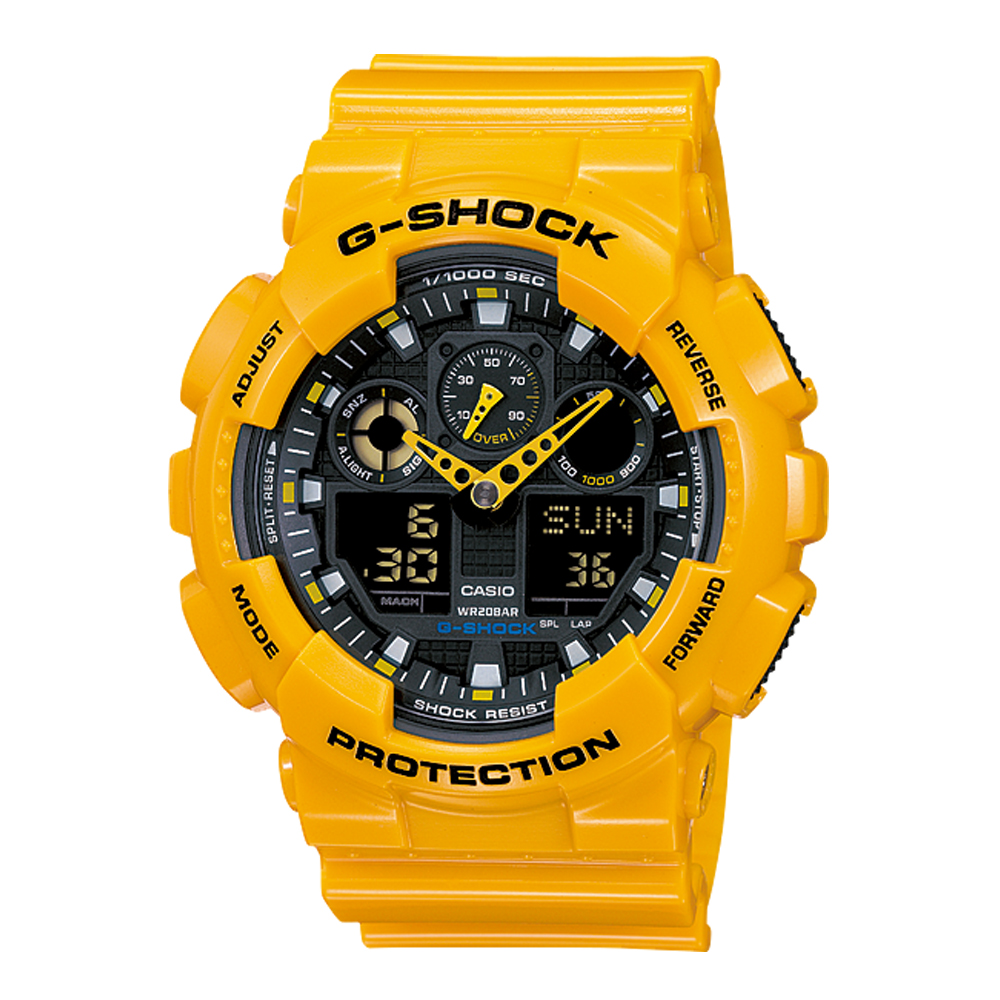 G-SHOCK 個性重型機械感Man運動錶(GA-100A-9A)-黃/55mm