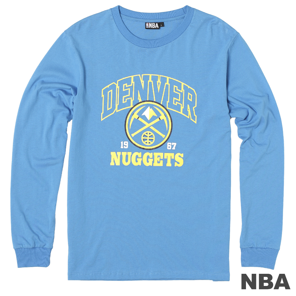 NBA-丹佛金塊隊美式印花長袖T恤-水藍(男)