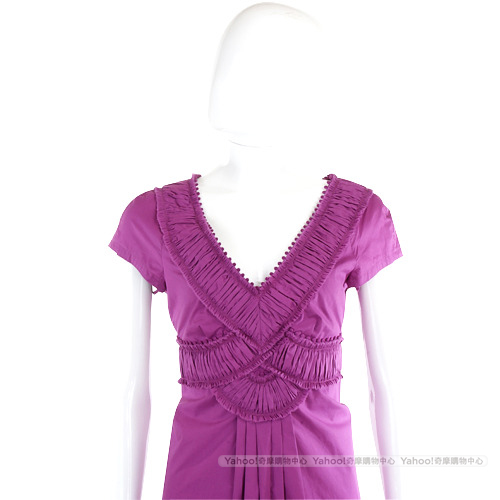 PHILOSOPHY 紫色抓褶短袖V領洋裝